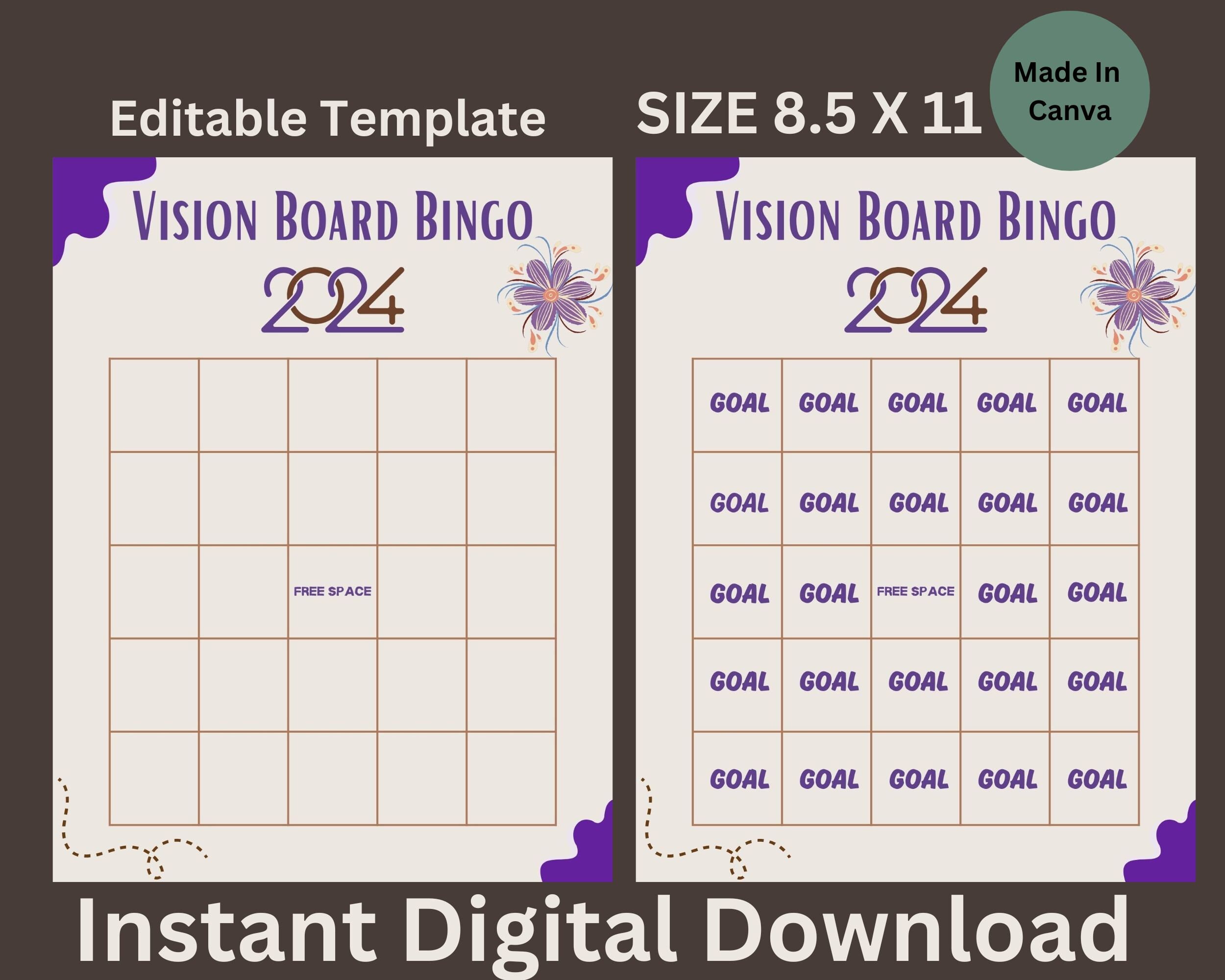 2024 Vision Board Bingo Bingo Template Digital Download Bingo Card Game