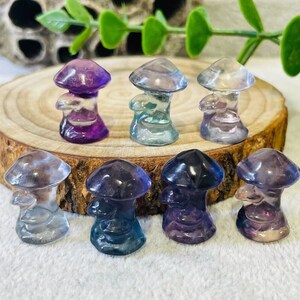 Natural Rainbow Fluorite Crystal Quartz,Carved Mini Mushroom tree, Crystal Quartz , Hand Carving,Crystal healing, Home Decor,(exclude stand)