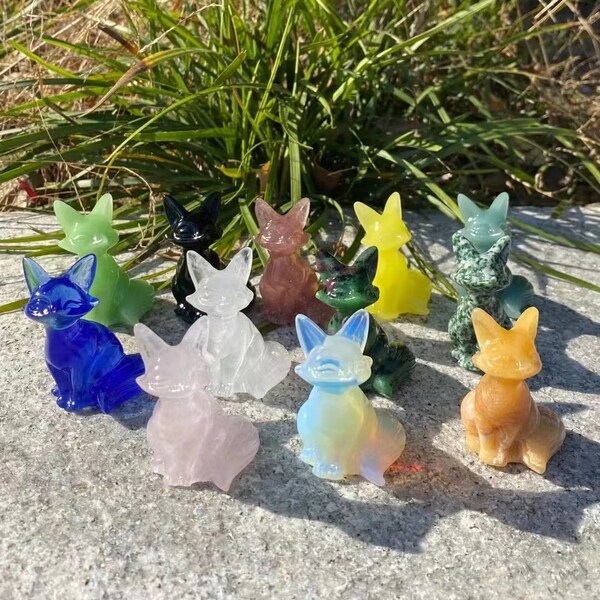 Hand Carved Crystal Fox: Natural Quartz Reiki Healing Decor (2.2")