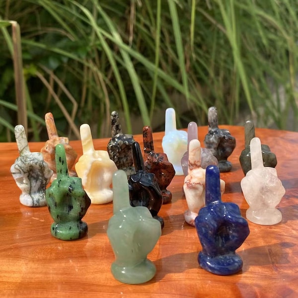 Hand Carved Middle Finger Statue: Gemstone Healing Decor，Crystal Gift (1.6 inch)