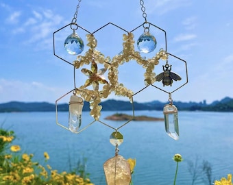 Crystal Beehive Suncatcher: Quartz Prism Window Hanging Decor
