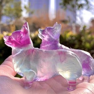 2.4&quot; Natural Fluorite Corgi,Crystal Quartz,Hand Carved Corgi, Crystal Dog, Hand Carving Skull,Healing Home Decor, Energy Crystal,gift 1PC