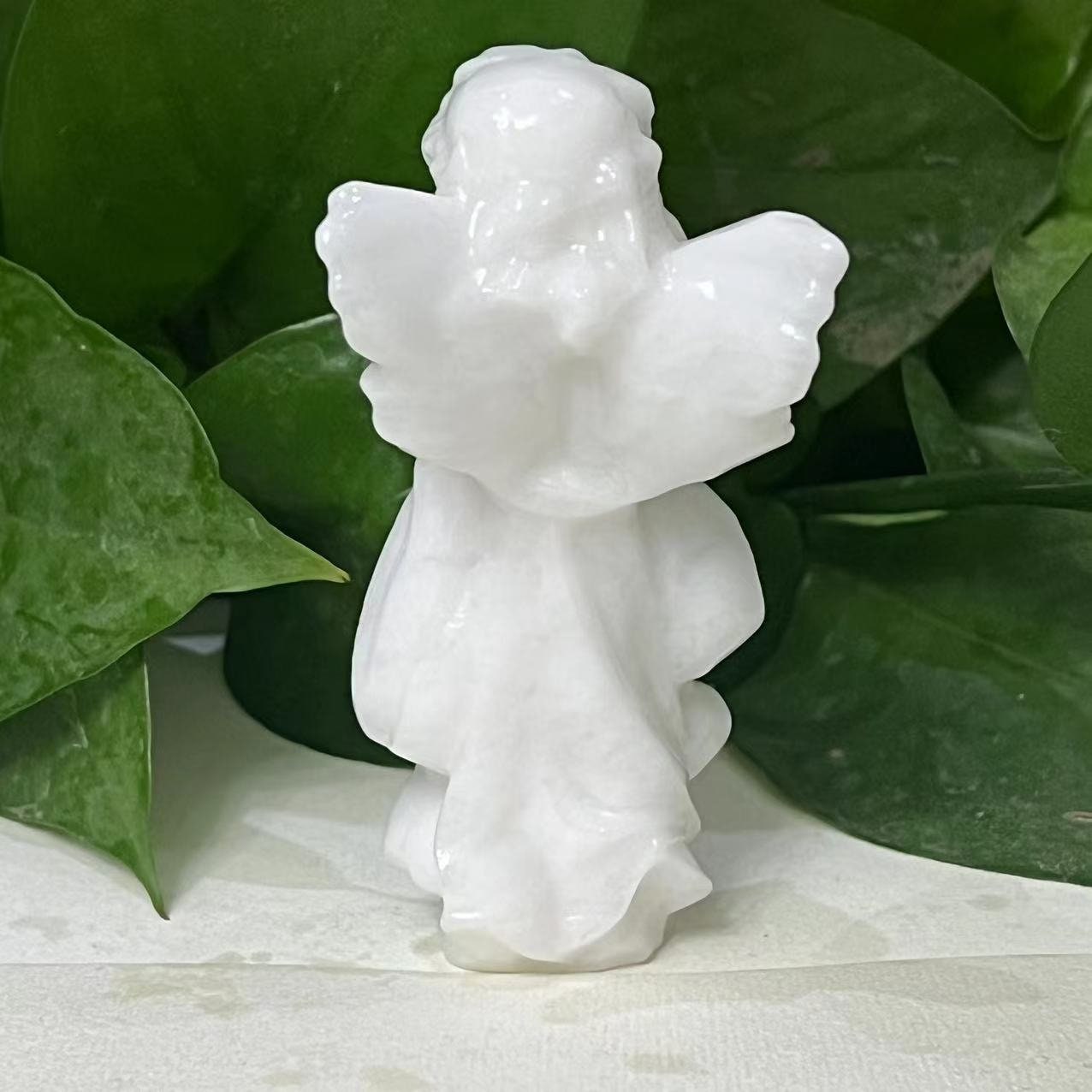 Hand Carved White Jade Angel: Healing Crystal Decor, Crystal