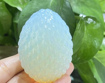 Hand Carved Crystal Dragon Egg: Natural Quartz Healing Decor (2 inch)
