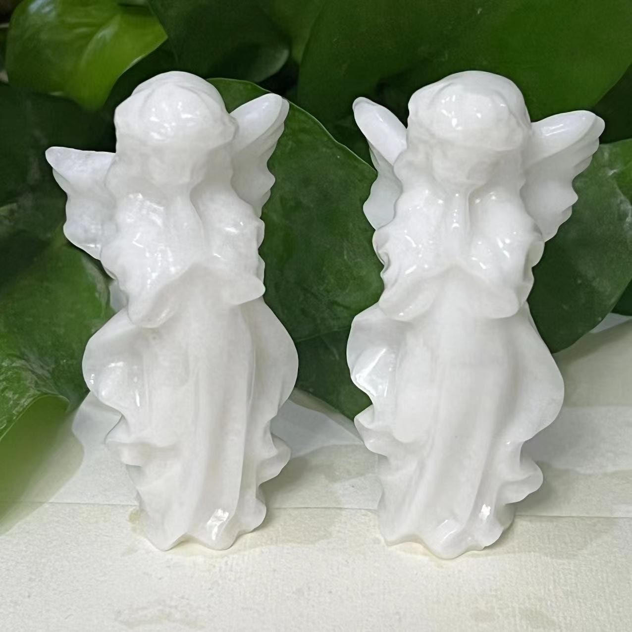 Hand Carved White Jade Angel: Healing Crystal Decor, Crystal Gifts