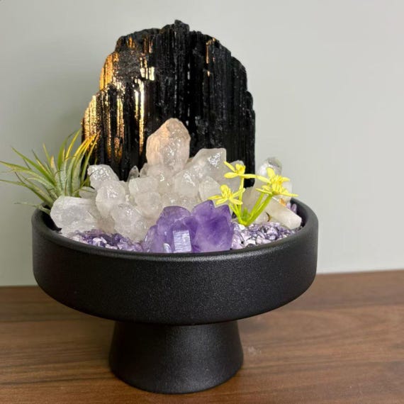 Crystal Bonsai,Black Tourmaline,Amethyst,Clear Quartz,Desk Home Decor Spiritual Healing Gift (Reproducible)