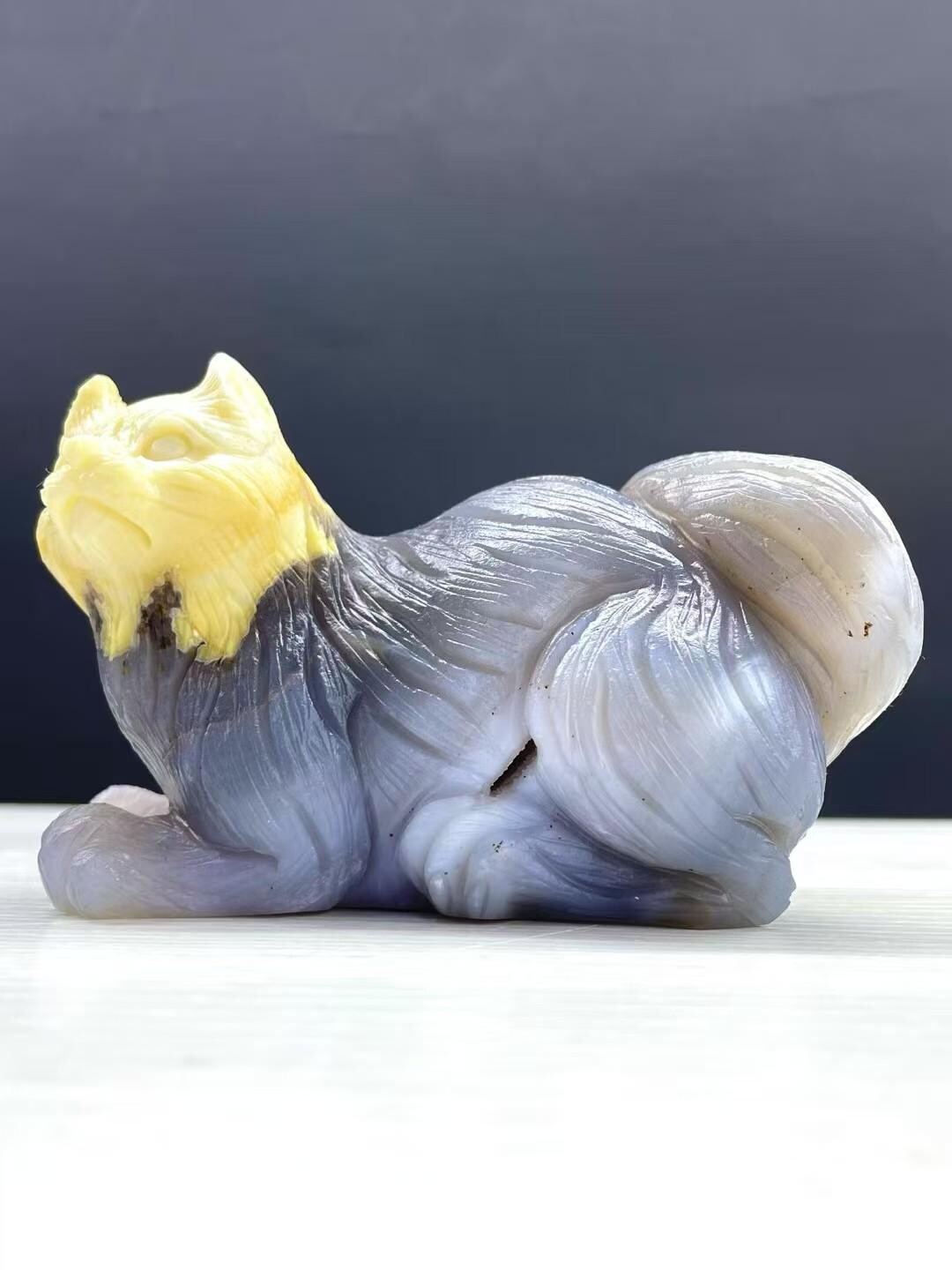 Natural Agate Geode Cat Carving, Hand Carved Crystal Animals Figurine ...