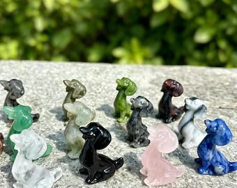 Mini figura de perro salchicha de cristal, estatua de perro tallada en piedra preciosa natural, decoración para el hogar con efecto curativo.