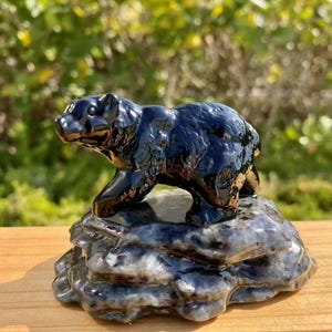 3" ossidiana naturale orso intagliato a mano, orso di quarzo di cristallo, orso nero intagliato, decorazione per la casa curativa, cristallo energetico, regalo 1 pz.