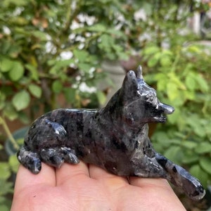 3.2" Natural Spectrolite Crystal ,Hand Carved Wolf,Crystal Wolf, Hand Carving Creativity,Reiki healing ,Home Decor, Energy Crystal, Gift 1PC