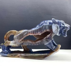 10“Natural Amethyst Geode Agate Tiger,Hand Carved Tiger,Crystal Quartz,Crystal Tiger Fine Carving ,Decor Energy Crystal Gift