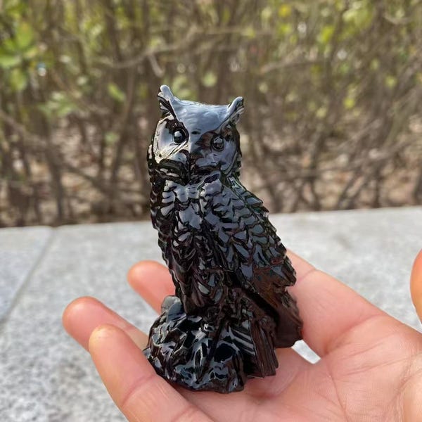 Obsidian Crystal Owl Carving: Reiki Healing Home Decor (3.2" )