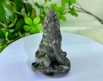 3.6" Natural Crystal Quartz,Hand Carved Wolf,Crystal Wolf, Hand Carving,Reiki Healing Home Decor, Energy Crystal gift 1PC
