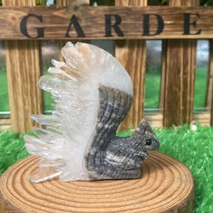 2.8”Natural Crystal Quartz Squirrel Vug，Hand Carved Squirrel Vug,Crystal Squirrel Cluster,Reiki Healing Figurine，Energy Christmas gift 1PC