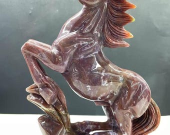 Ocean Jasper Horse Carving: Natural Crystal Animal Decor (8.4&quot;)
