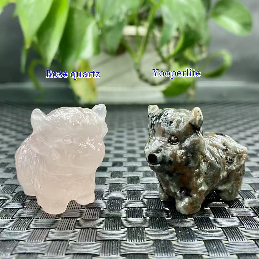 クォーツクリスタルハイランド牛の置物：天然石彫刻、癒しの装飾