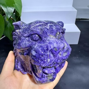 Natural Charoite Crystal Tiger Hand Carved,Crystal Animal Enthusiast,Crystal Fine Tiger Carving,Reiki Healing Decor Energy Crystal Gift