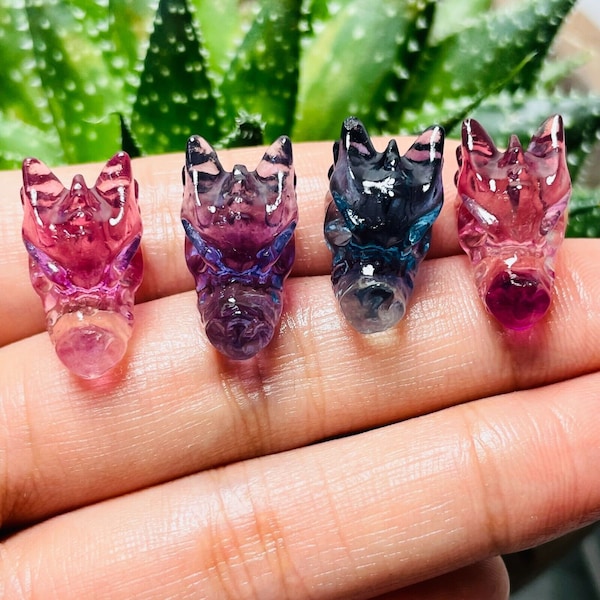 Natural Rainbow Fluorite Crystal Quartz,Carved Mini dragon Skull,Crystal Quartz Skull, Hand Carving,Crystal healing, Home Decor, Energy Gift