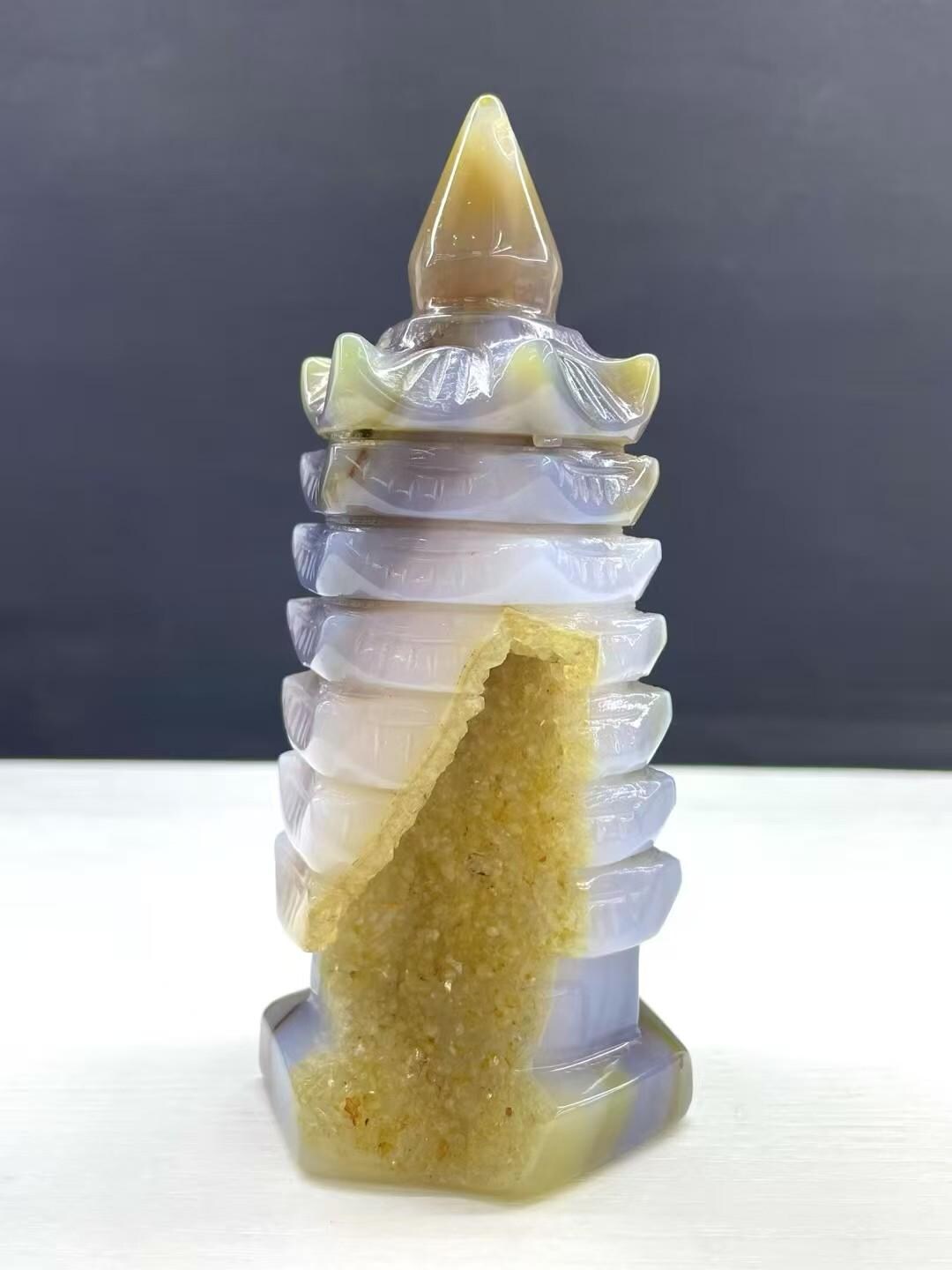 Hand Carved Agate Geode Wenchang Pagoda: Quartz Reiki Healing Decor ...