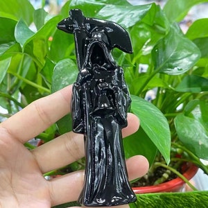 4.8" Natural Obsidian Crystal Quartz,Carved Death skull,Crystal Quartz skull, Hand Carving,healing Home Decor, Energy gift 1PC