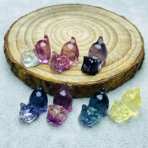 Carved Rainbow Fluorite Crystal Cat: Healing Home Decor