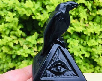 Handgeschnitzter Rabe aus Obsidian: Heilendes Kristallgeschenk