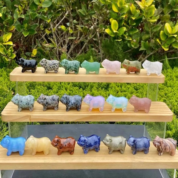 Hand Carved Crystal Pig: Natural Quartz Reiki Decor (1.5 inch)