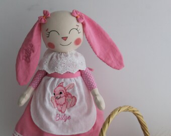 Personalisierte bestickte/Kaninchen/Kaninchen Spielzeug/Baby Geschenk/Gehäkelte Puppe/Ooak Puppe/Baby-Dusche-Geschenk