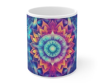 Gift Mug, Mandala Design, Hippy Decor, Psychedelic Design, Trippy Gift