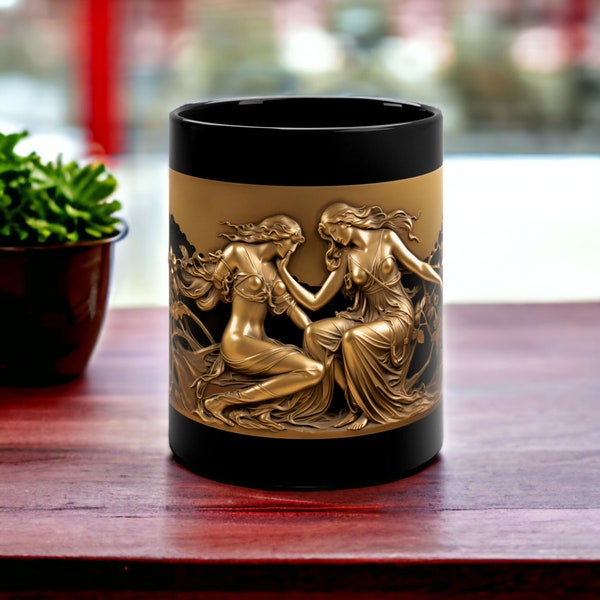 Callisto und Artemis, Fine Art, Metall-Basrelief-Skulptur, elegantes Dekor, geschmackvolles Geschenk, sapphische Liebe, Freundin Geschenk, LGBTQ Geschenk