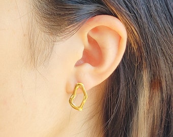 18K Gold Earring | Silver Earring | Geometric Irregular Stud Earring | Statement Unique Earring | Minimalist Stud Earrings
