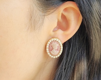 Pearl Cameo Earrings | Cameo Earrings | Victorian Earrings | Romantic Earrings | Regency Earrings | Small Cameo Earrings | Victorian