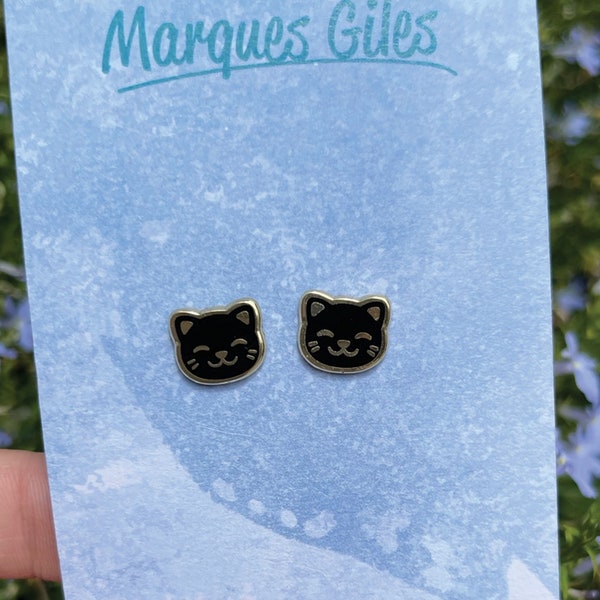 Cute Black Cat Enamel Earrings | Black Cat Earring | Cat Jewelry | Pet Jewelry | Cute Cat Stud Earring | Cat Mom Earring | Small Cat Earring