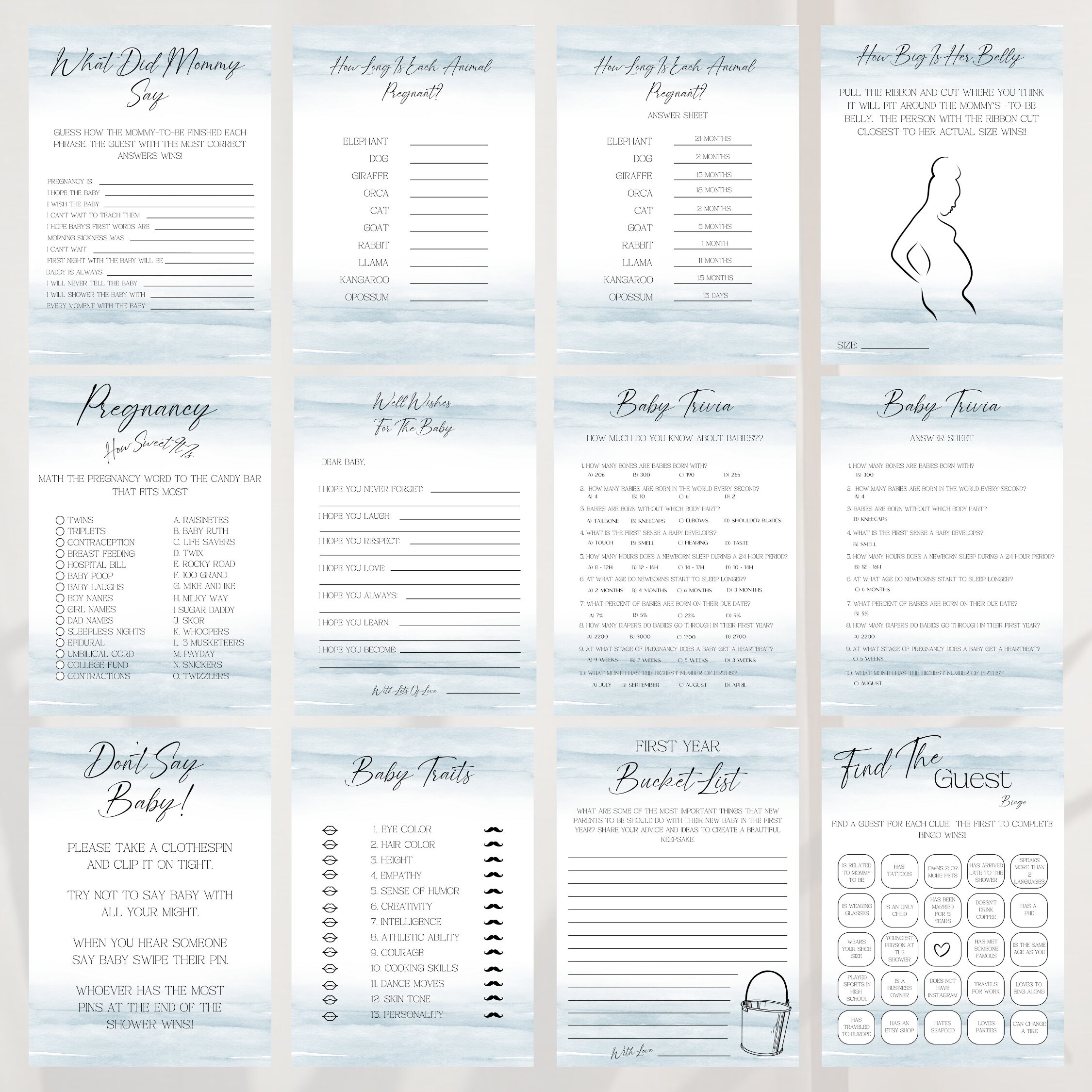 Printable Baby Shower Games Bundle, Editable Instant Download Baby ...