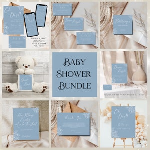 Oh Boy Baby Shower Invitation Bundle, Light Blue Boy Baby Shower Decorations, Editable Games, Editable Baby Shower Invite Set, Diaper Raffle