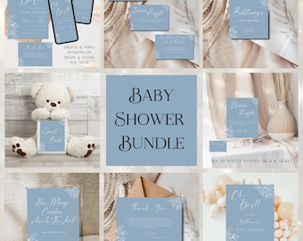 Oh Boy Baby Shower Invitation Bundle: Light Blue, Editable (Digital Download)