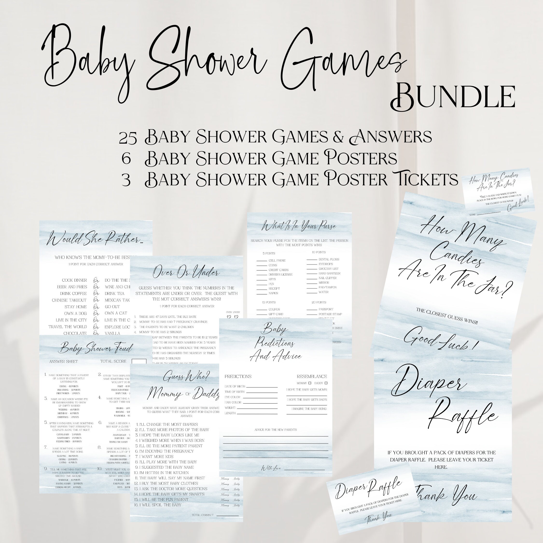 Printable Baby Shower Games Bundle, Editable Instant Download Baby ...