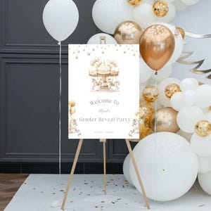 Carrusel Género Revelar Signo de Bienvenida Imprimible Género Revelar Fiesta Cartel Plantilla Editable Baby Shower Signo Amarillo Carrusel Ducha Decoración