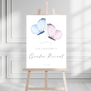 Butterfly Gender Reveal Welcome Sign: Pastel Shower Decor (Editable Digital Download)
