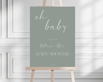 Sage Green Baby Shower Welcome Sign: Minimalist Template (Digital Download)
