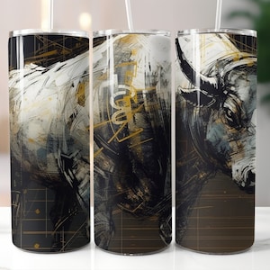 Golden Angus Bull Cow Tumbler Wrap PNG, 20oz Skinny Tumbler Wraps Templates - PNG