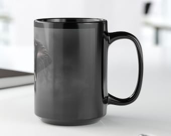 Elephant Mug, Black Ceramic Coffee Cup with Wildlife Design