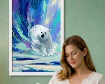 Polar Bear Poster, Animal Wall Art, Wildlife Print, Home Decor, Conservation Gift, Giclée Artwork