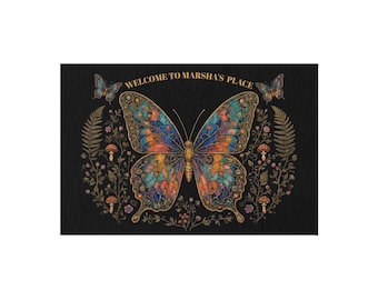 Colorful Butterfly Welcome Outdoor Rug | Floral Garden Doormat