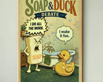 Funny Bathroom Art, Retro Soap And Duck Poster | Unframed