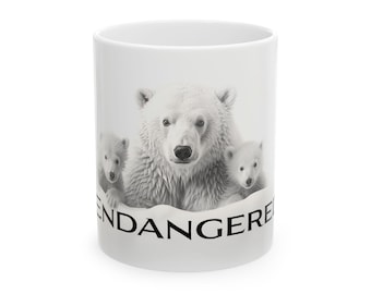 Polar Bear Mug, Ceramic Coffee Cup with Family Wildlife Design