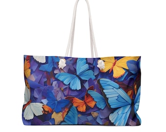 Butterfly Tote Bag | Blue Beach Weekender | Large Overnight Bag | Nature Lover Gift
