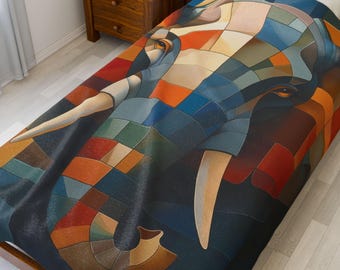Elephant Blanket, Colorful Microfiber Throw, Wildlife Design Soft Bedding