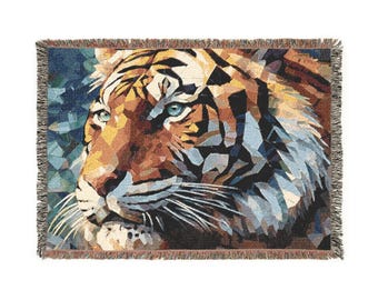 Tiger-Decke, gewebter Baumwollüberwurf mit Wildtier-Design, umweltfreundliche Naturschutz-Wohnkultur