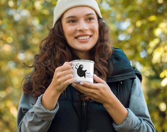 Sloth Enamel Mug, Funny Coffee Cup with Wildlife Design, Camping Drinkware